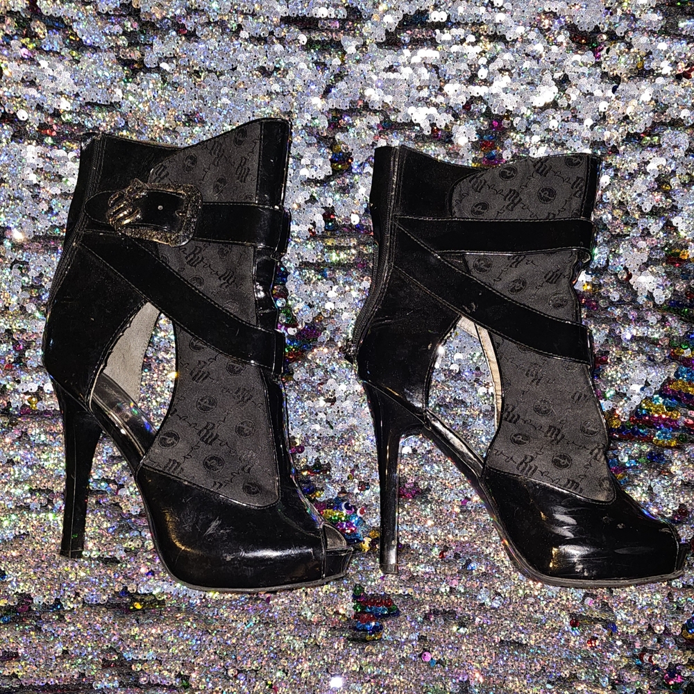 Rocawear Black Stiletto Heeled Boots with Peep-Toe